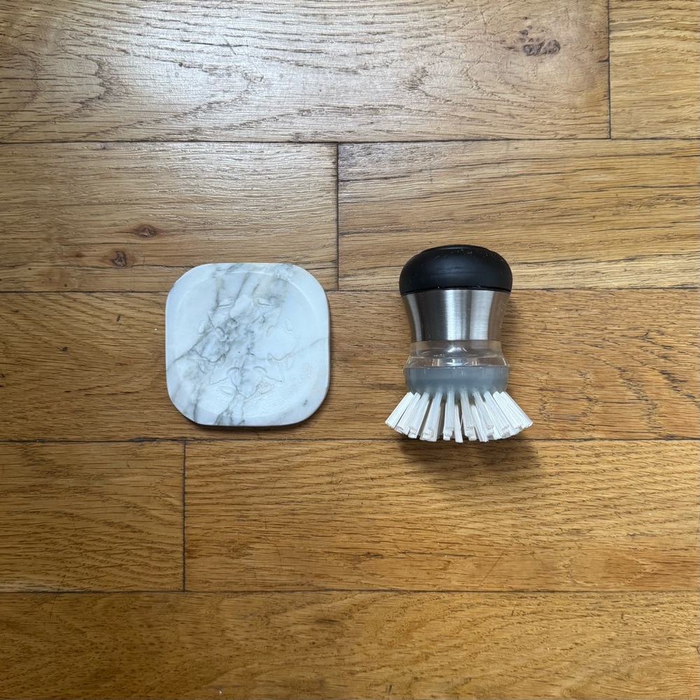 OXO SteeL palm brush & marble coaster bundle